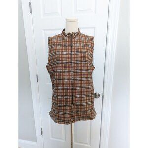 Natural Elements Nova Check Plaid 100% Silk Quilted Full Zip Vest Size 10